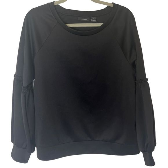 Halogen Tops - Halogen Black Pullover Sweatshirt with Ruffle Puff Sleeve Detail
